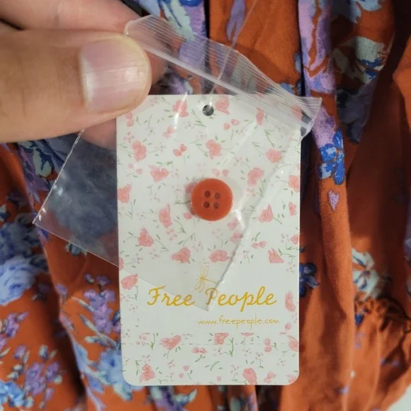 Free People Dress Women's Size M Floral Ruffle Long Sleeve Mini Orange Boho NWT - Picture 6 of 10